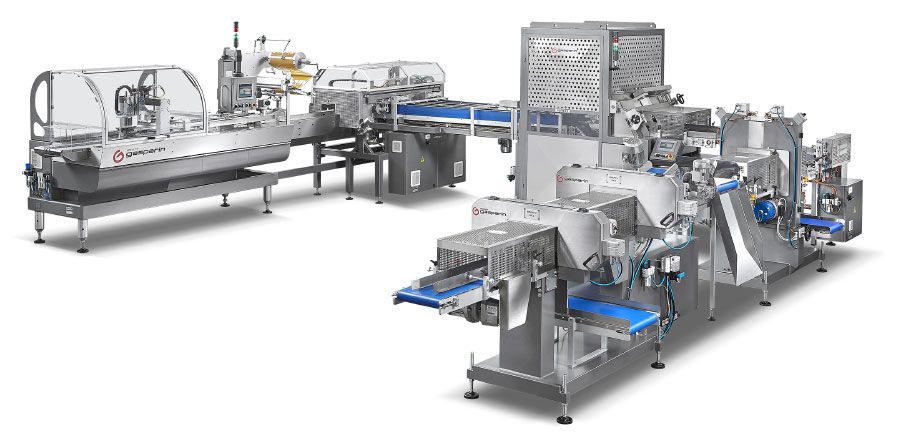 Bread slicer machine in food and bekery production line Stock